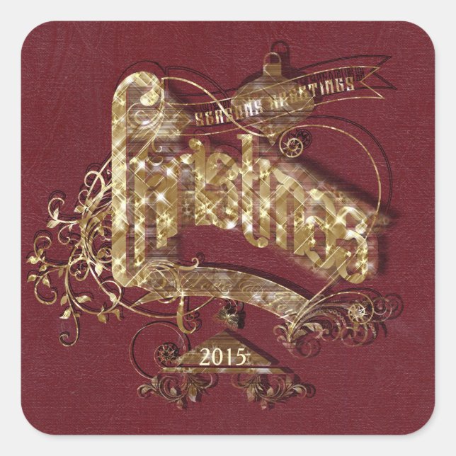 Adesivo Quadrado Ouro brilhante Natal - Vinheta (Frente)