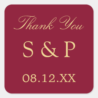 Adesivo Quadrado Ouro Burgundy Beige Casamento Favor Obrigado
