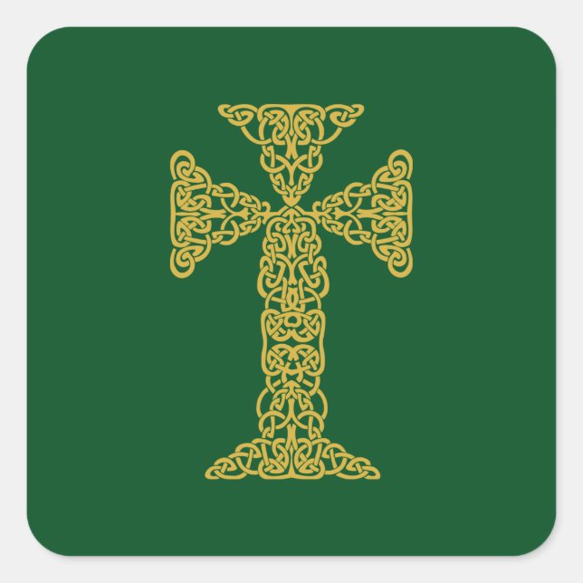 Adesivo Quadrado Ouro Celtic Cross Irish Green (Frente)
