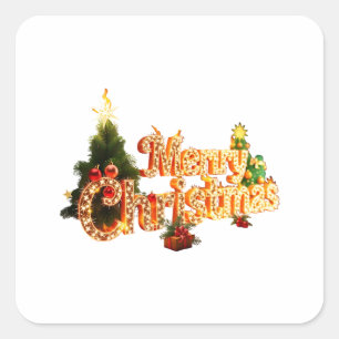 Adesivo Quadrado Ouro de Natal Sparkle - Árvore Festiva