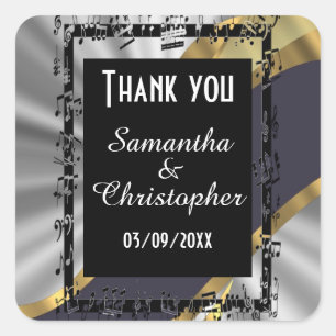 Adesivo Quadrado Ouro de prata e obrigado preto