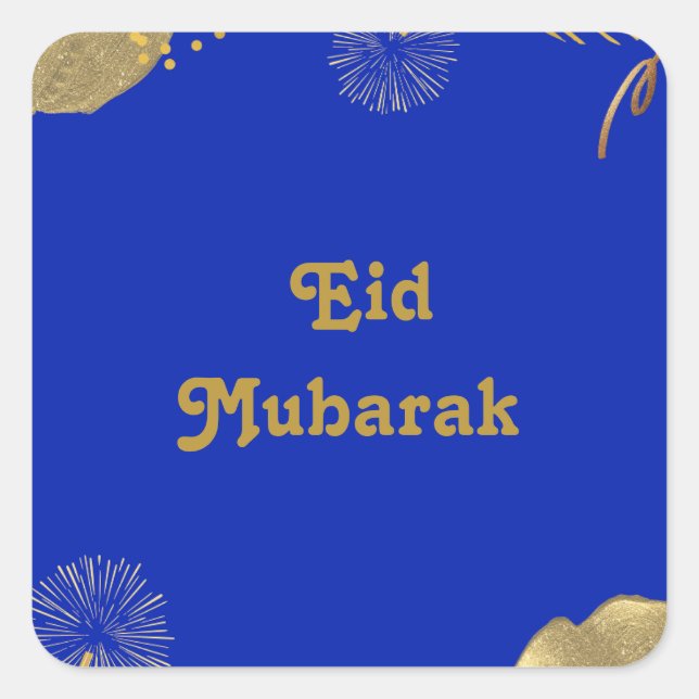 Adesivo Quadrado Ouro deseja: Eid Mubarak Blue e Dourado 2024 (Frente)
