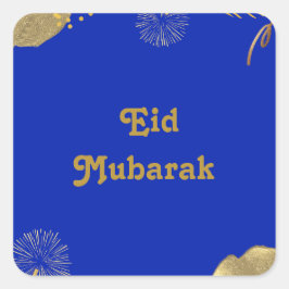 Adesivo Quadrado Ouro deseja: Eid Mubarak Blue e Dourado 2024