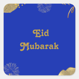 Adesivo Quadrado Ouro deseja: Eid Mubarak Blue e Dourado 2024