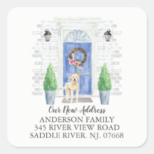 Adesivo Quadrado Ouro Doodle Blue Door New Address Label Sticker