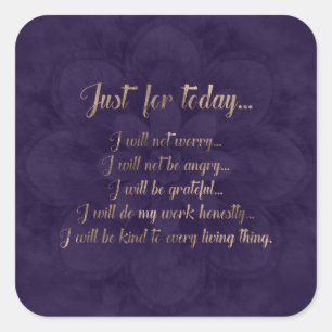 Adesivo Quadrado Ouro dos princípios de Reiki em lótus roxos