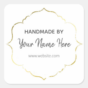 Adesivo Quadrado Ouro e Handmade cinzento