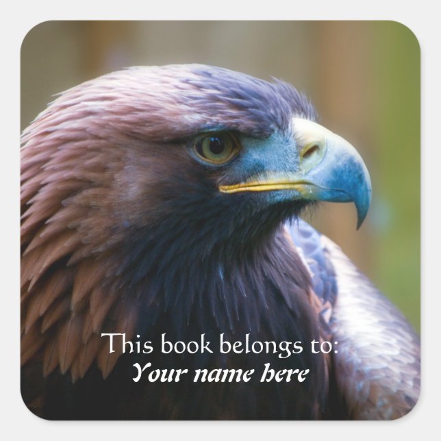 Adesivo Quadrado Ouro Eagle "Este livro pertence a" Sticker (Frente)