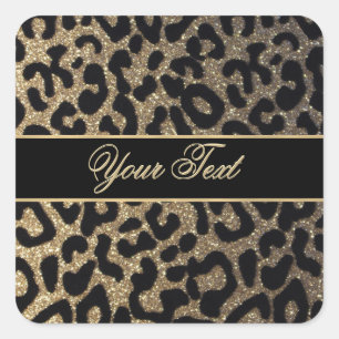 Adesivo Quadrado Ouro elegante e impressão azul do leopardo
