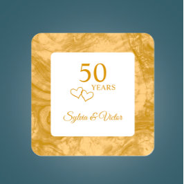 Adesivo Quadrado Ouro Elegante Personalizado Madeira 50º Aniversári