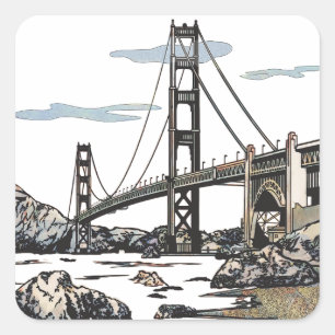 Adesivo Quadrado Ouro Gate Bridge San Francisco Califórnia