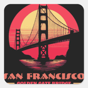 Adesivo Quadrado Ouro Gate Bridge San Francisco Califórnia EUA