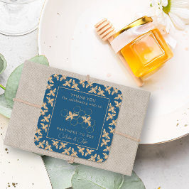 Adesivo Quadrado Ouro Indigo & Honeycomb Chá de casamento de Abelha