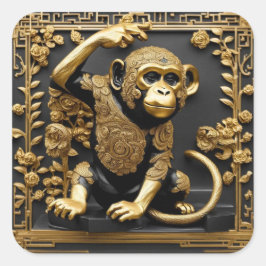 Adesivo Quadrado Ouro macaco e quadro ornamental negro