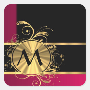 Adesivo Quadrado Ouro magenta e monograma negro