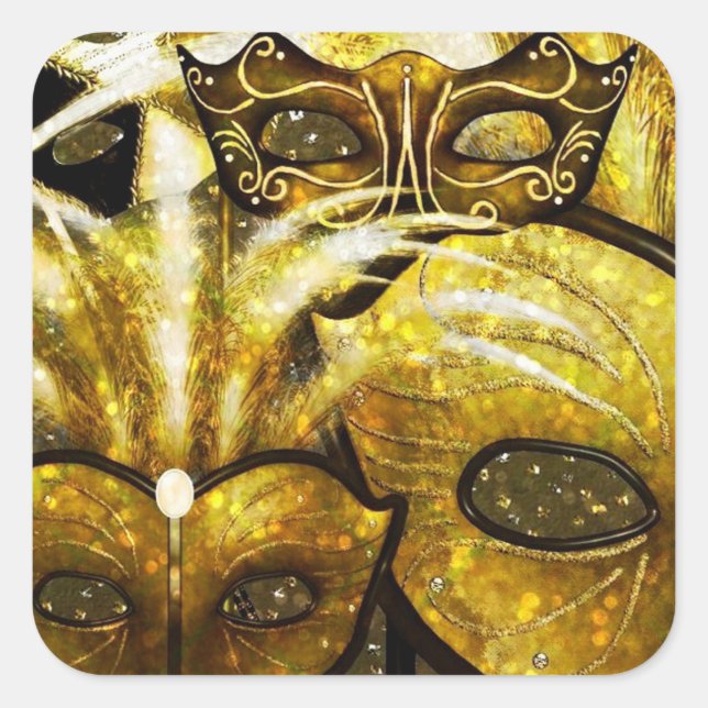Adesivo Quadrado Ouro Mardi Gras Mask Stickers (Frente)