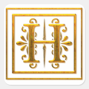 Adesivo Quadrado Ouro monograma H Elegantes
