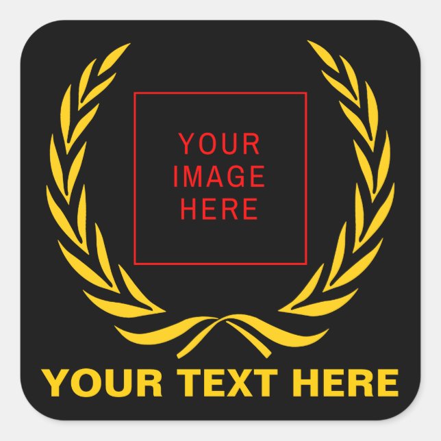 Adesivo Quadrado Ouro pessoal Laurel Wreath (Frente)