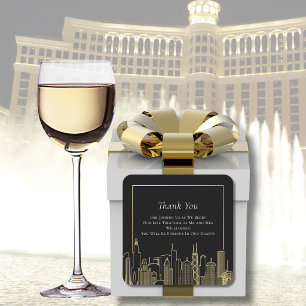 Adesivo Quadrado Ouro Preto Elegante Linha do Céu de Las Vegas Obri