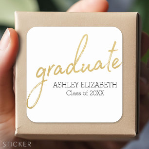 Adesivo Quadrado Ouro Preto Moderno Graduado script Graduação