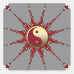 Adesivo Quadrado Ouro Red Sun Yin Yang Sticker