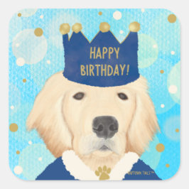 Adesivo Quadrado Ouro Retriever Prince Birthday Sticker