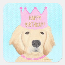 Adesivo Quadrado Ouro Retriever Princess Birthday Sticker