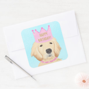 Adesivo Quadrado Ouro Retriever Princess Birthday Sticker