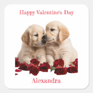 Adesivo Quadrado Ouro Retriever Puppies Beijar Namorados Stick