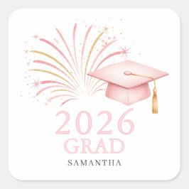 Adesivo Quadrado Ouro Rosa Moderno Graduado 2026