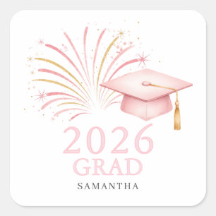 Adesivo Quadrado Ouro Rosa Moderno Graduado 2026