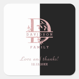 Adesivo Quadrado Ouro Rosado Moderno com Monograma Personalizado Di
