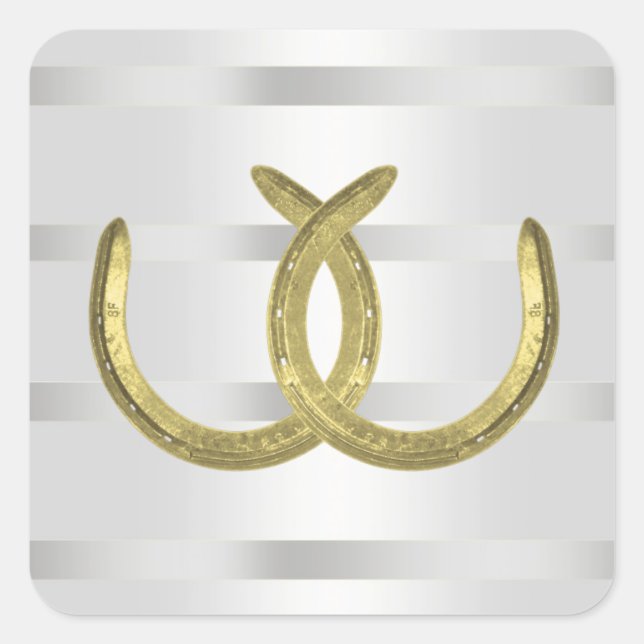 Adesivo Quadrado Ouro Rustic Ferradura Faixas de Prata Vedantes de  (Frente)