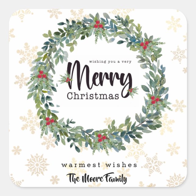 Adesivo Quadrado Ouro Snowflakes Vinheta de Natal (Frente)