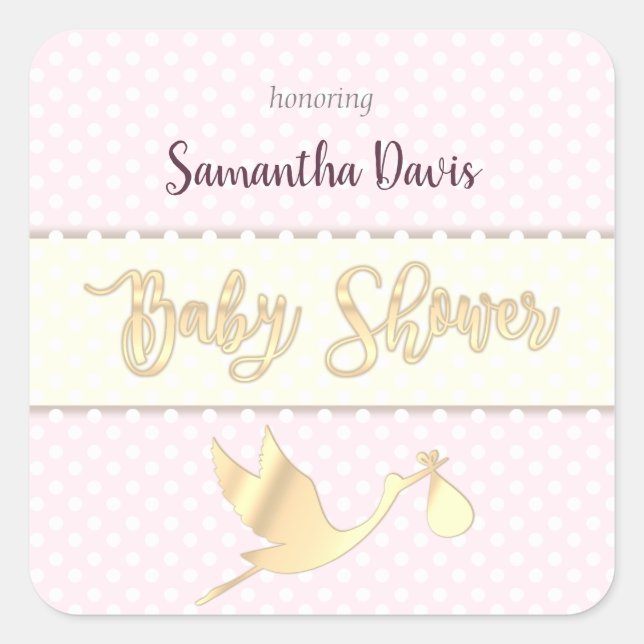 Adesivo Quadrado Ouro Storey Baby Chá de fraldas (Frente)