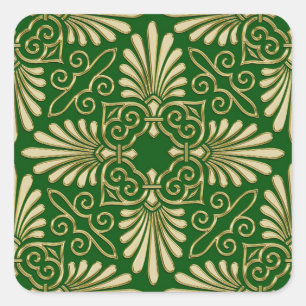 Adesivo Quadrado Ouro verde 01 do damasco retro romântico do art