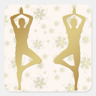 Adesivo Quadrado Ouro Yoga Meditation Sticker