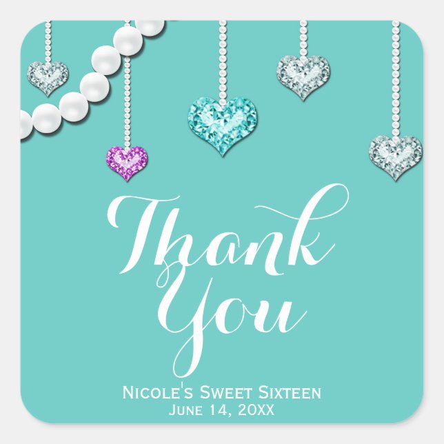 Adesivo Quadrado Ouros e Pérolas Bling Joias Festa de aniversário (Frente)