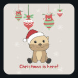 Adesivo Quadrado Outras neves Natal Animais de inverno Otter Square<br><div class="desc">A lontra do Natal com luzes de fadas. Animais engraçados com presentes e neve nas férias. Também é engraçado para o natal em julho. As lontras são animais bonitos e perfeitos para o Natal.</div>