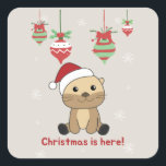 Adesivo Quadrado Outras neves Natal Animais de inverno Otter Square<br><div class="desc">A lontra do Natal com luzes de fadas. Animais engraçados com presentes e neve nas férias. Também é engraçado para o natal em julho. As lontras são animais bonitos e perfeitos para o Natal.</div>