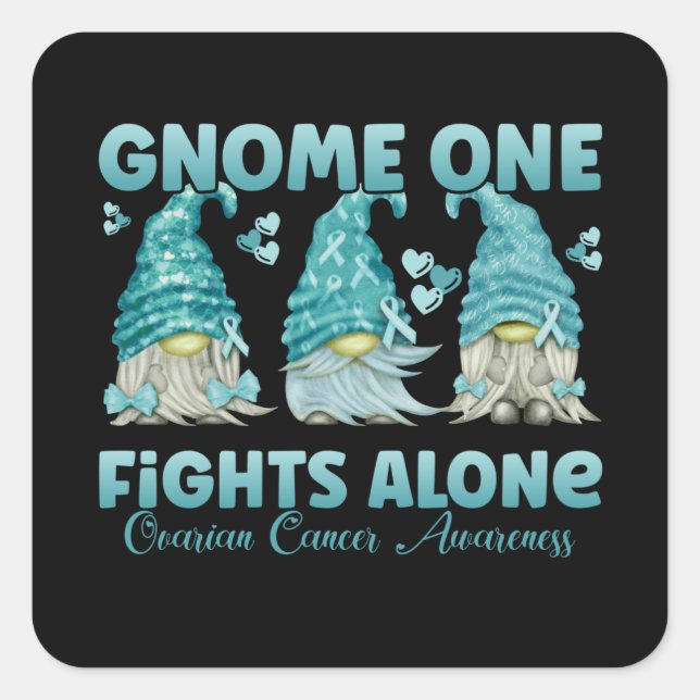 Adesivo Quadrado Ovarian Cancer Awareness Teal Ribbon Gnome (Frente)