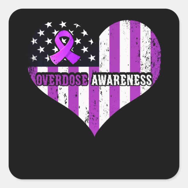Adesivo Quadrado Overdose Awareness Purple Ribbon Drug Addiction (Frente)