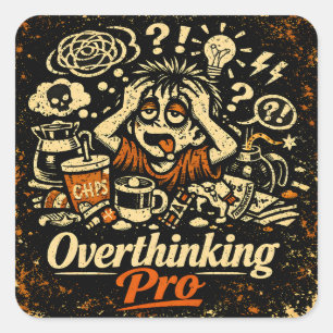 Adesivo Quadrado Overthinking Pro – Humor de Ansiedade Relatable