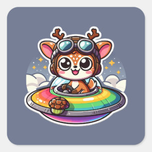 Adesivo Quadrado OVNI Rainbow Deer