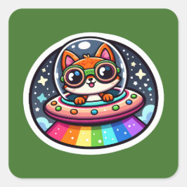 Adesivo Quadrado OVNI Rainbow Fox