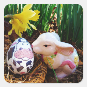 Adesivo Quadrado Ovo de beijo da vaca do coelhinho da Páscoa