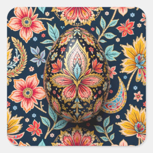 Adesivo Quadrado Ovo de Páscoa com Camuflagem Floral