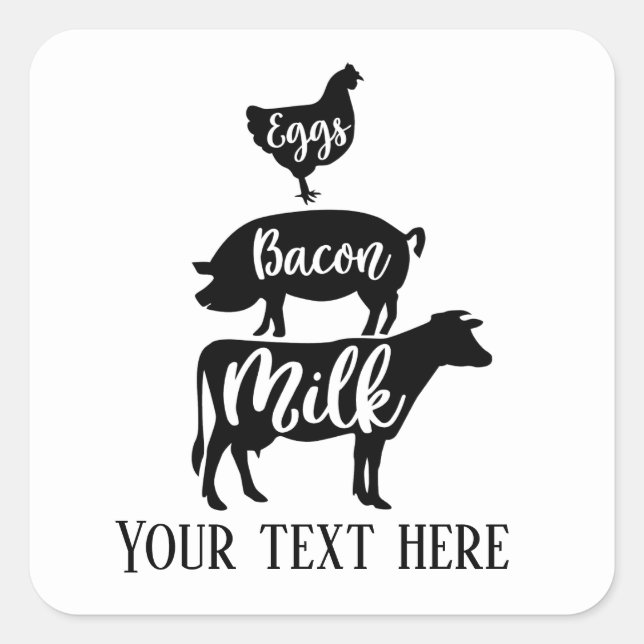Adesivo Quadrado ovos com leite de bacon adicionar Fazenda de texto (Frente)