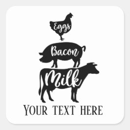 Adesivo Quadrado ovos com leite de bacon adicionar Fazenda de texto