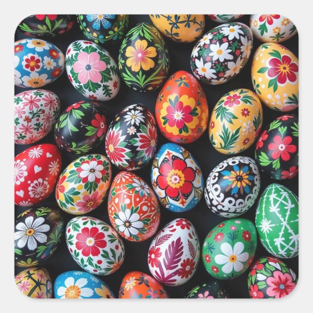 Adesivo Quadrado Ovos da Páscoa da Primavera Pintada (Frente)